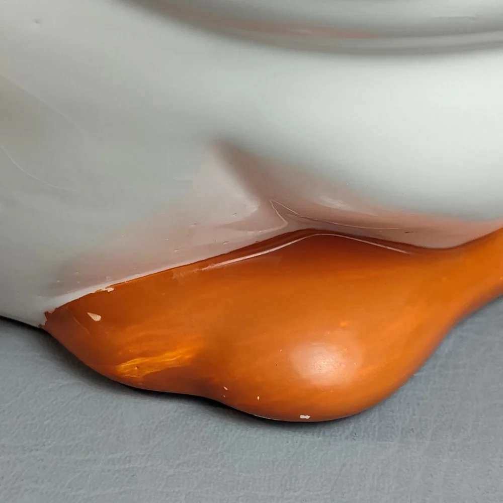 Vtg Mother Goose Ceramic Cookie Jar W/Blue Ribbon & Orange Feet Cottagecore 13